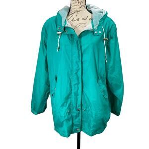 Vintage 90s currentseen Teal Windbreaker Zip Up Rain Jacket Size Large